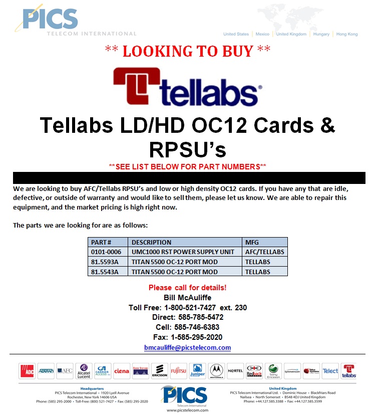 Tellabs AFC OC12 Cards & RPSU LTB