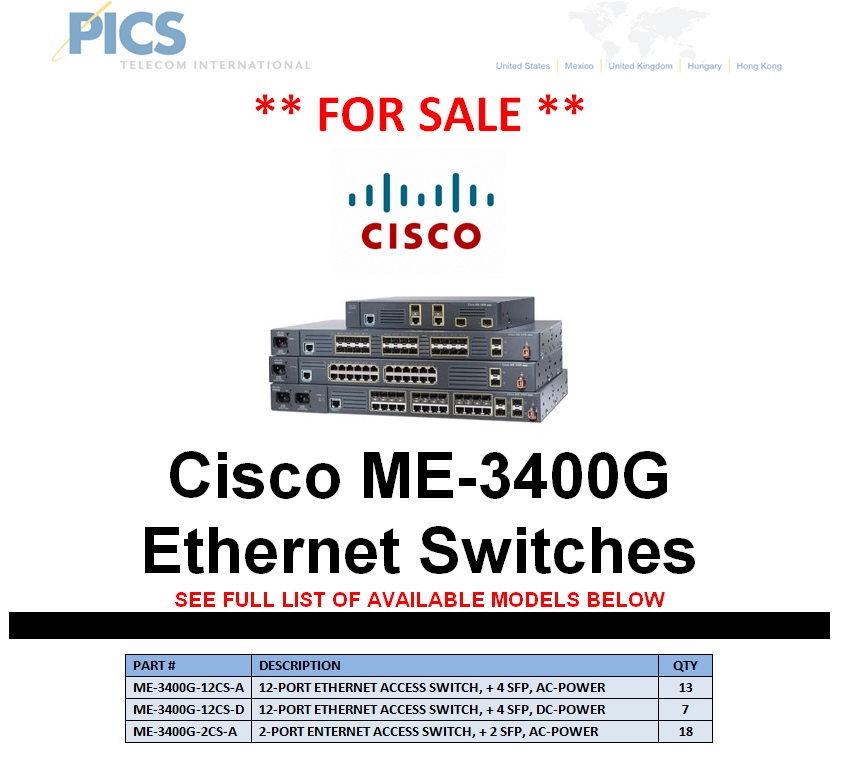 Cisco ME-3400G Ethernet Switches For Sale Top