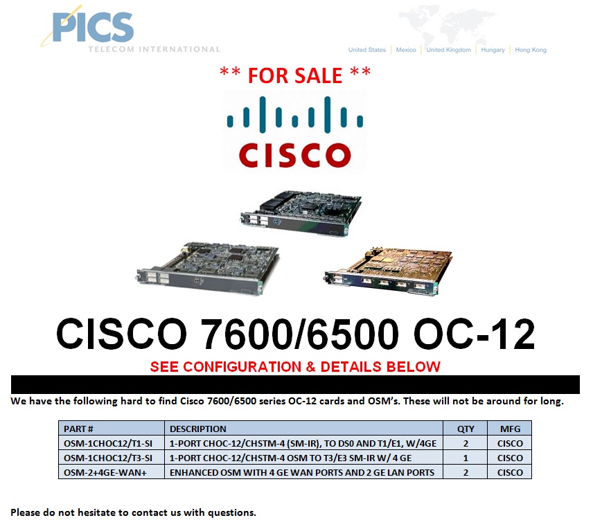 Cisco 7600-6500 Series OC-12 For Sale Top (5.7.13)