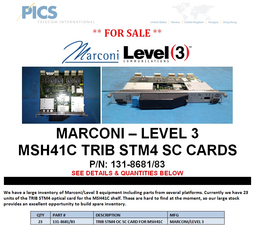 Marconi-Level 3 131-8681-83 For Sale Top