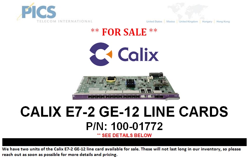 Calix E7-2 GE-12 Line Card For Sale Top (9.26.13)