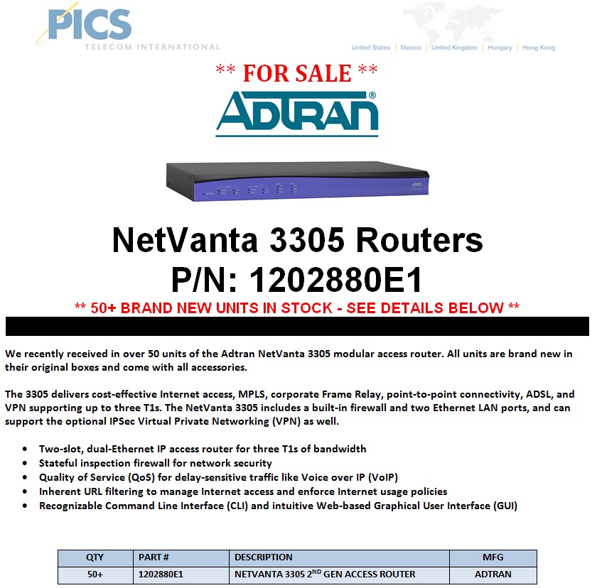 Adtran NetVanta 3305 Routers For Sale Top (12.9.13)