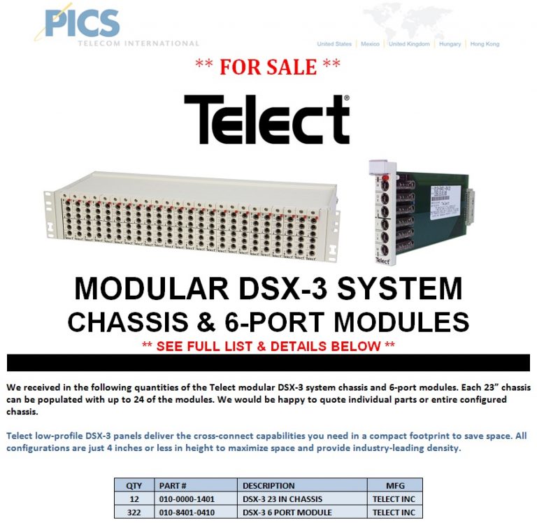 Telect Modular DSX3 System Chassis & 6Port Modules For Sale