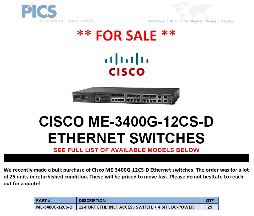 Cisco ME-3400G-12CS-D Switches For Sale Top (4.1.14)