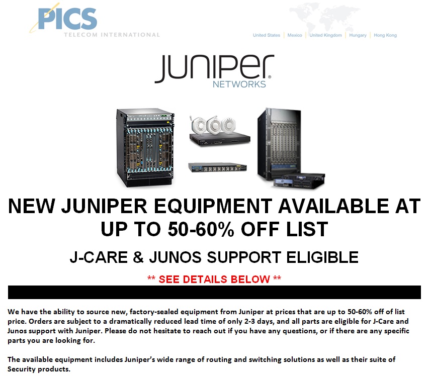 Juniper New Equipment Off List For Sale Top (4.21.14)