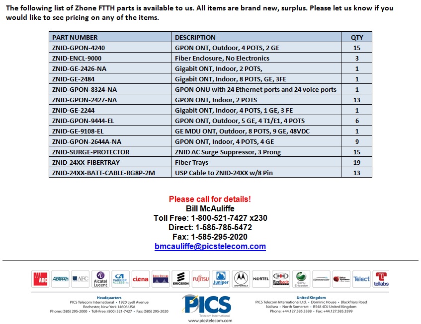 Zhone Assorted FTTH Parts For Sale Bottom (5.6.14)