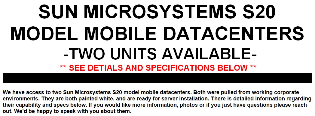 Sun S20 Model Mobile Datacenters For Sale Middle (7.14.14)