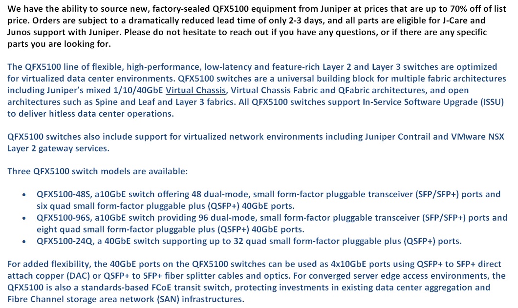Juniper QFX5100 Switches For Sale Bottom 1 (8.12.14)