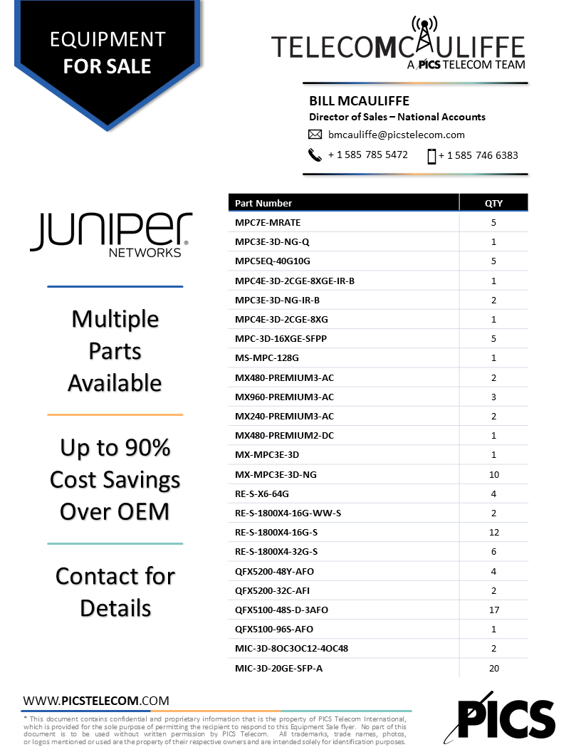 TELCOMCAULIFFE - PICS-TELECOM_For Sale- Juniper