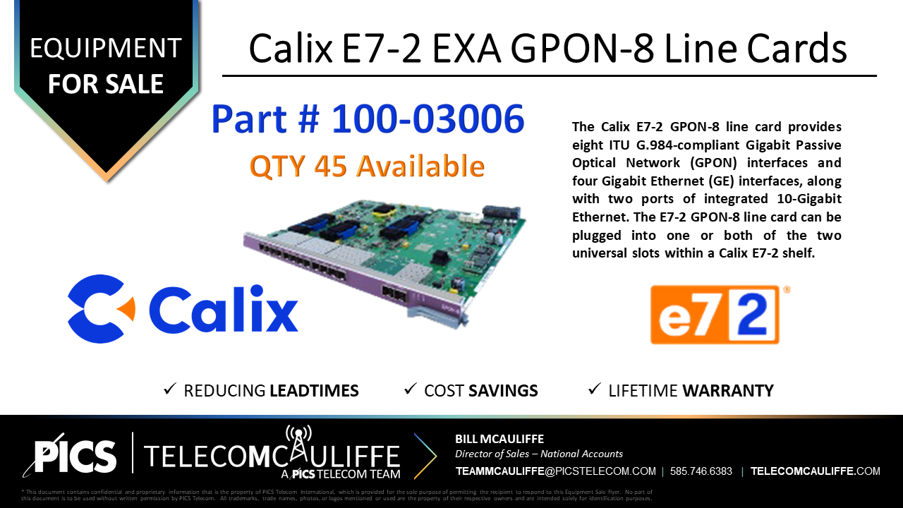 Calix E7 2 EXA GPON 8 Card 100 03006 TELECOMCAULIFFE