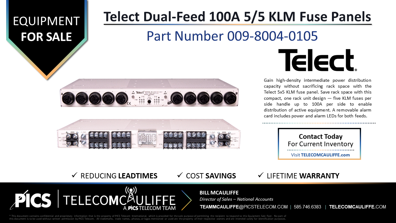 TELECOMCAULIFFE_PICS-Telecom-ForSale-Telect_Dual-Feed 100A KLM Fuse Panel - Part Number 009-8004-0105