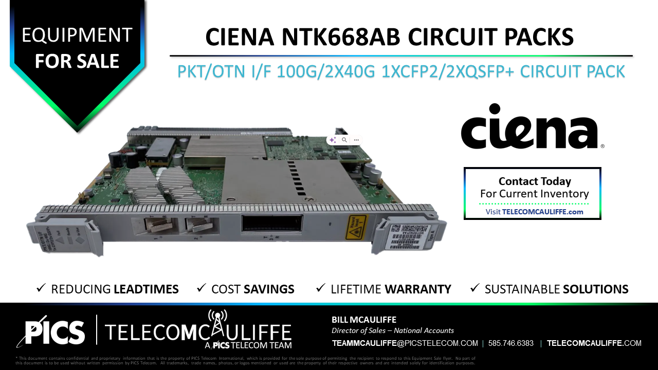 CIENA NTK668AB CIRCUIT PACKS PKT OTN I F 100G 2X40G 1XCFP2 2XQSFP CIRCUIT PACK