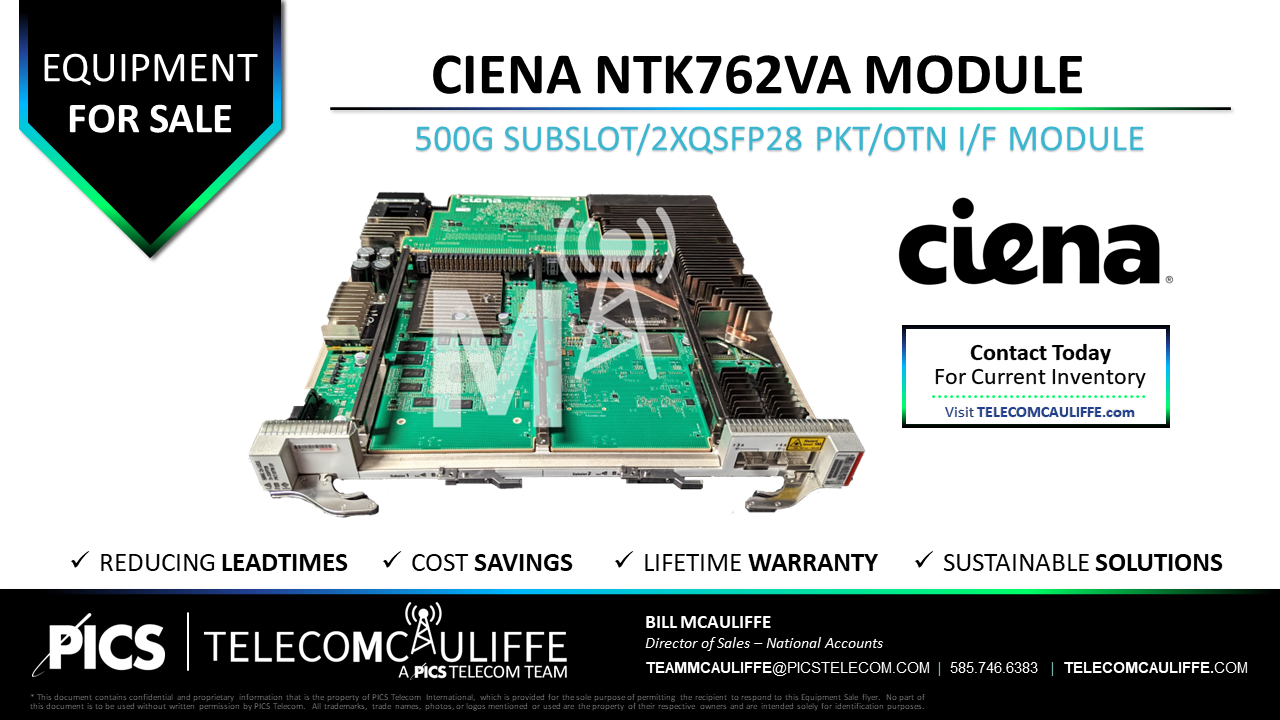 TELECOMCAULIFFE_PICS-Telecom-ForSale-CIENA NTK762VA -500G SUBSLOT 2XQSFP28 PKT OTN IF MODULE