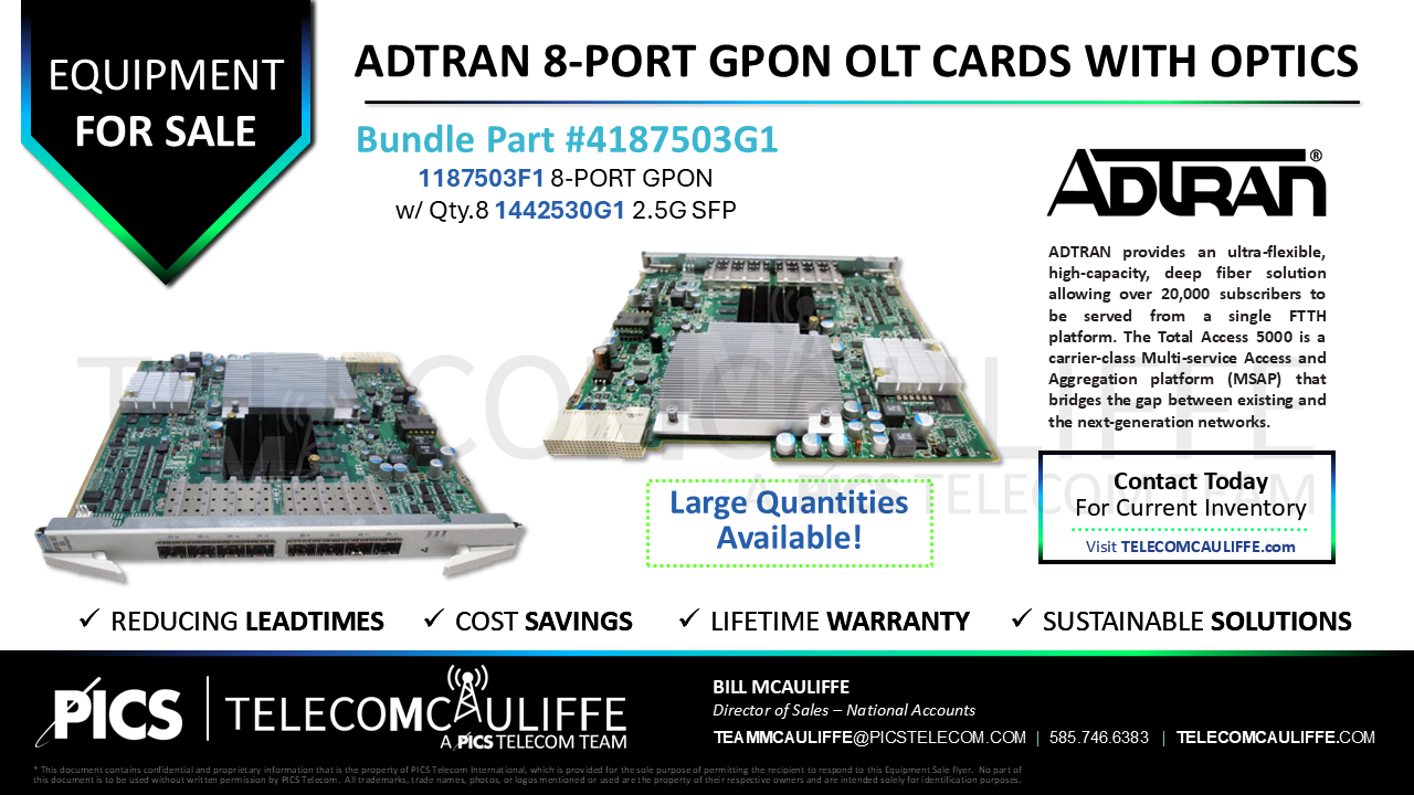 TELECOMCAULIFFE_PICS-Telecom-ForSale-ADTRAN 8-PORT GPON OLT PART # 1187503F1_4187503G1_TA5K_GPON Octal OLT