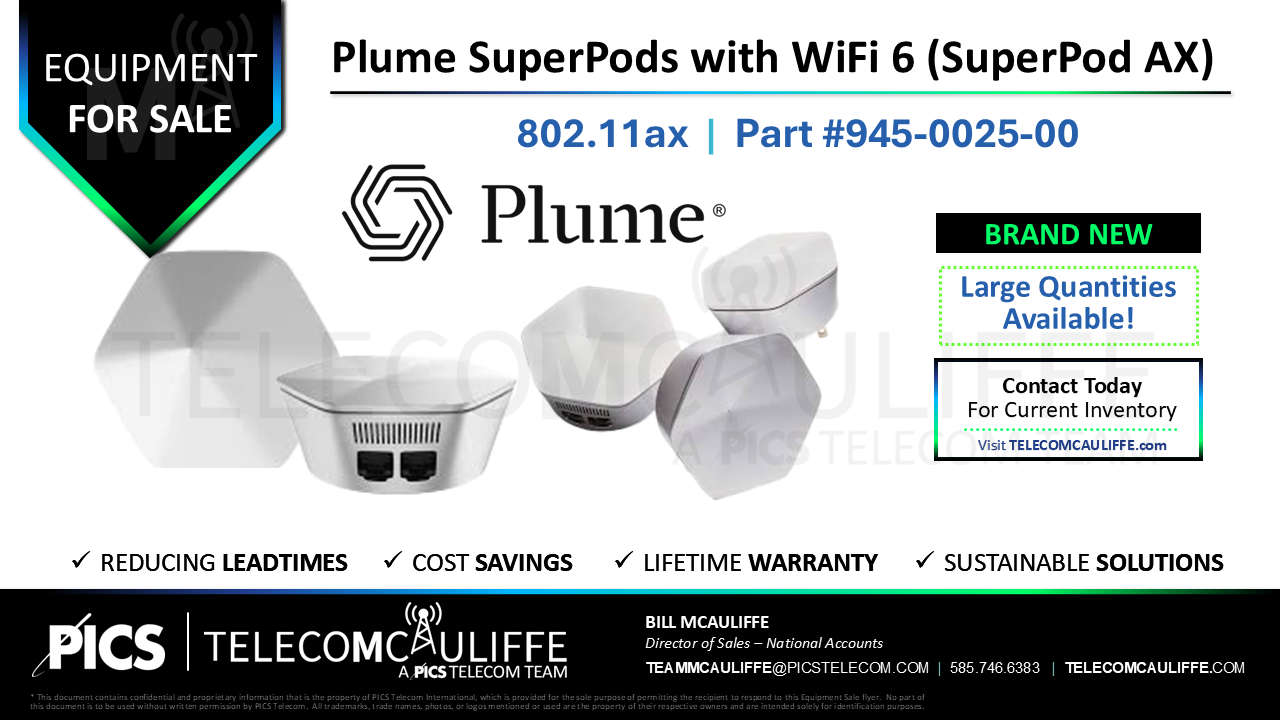 TELECOMCAULIFFE_PICS_Telecom_For_Sale_Plume SuperPod B1A -Wi-Fi 6_802.11ax_945-0025-00