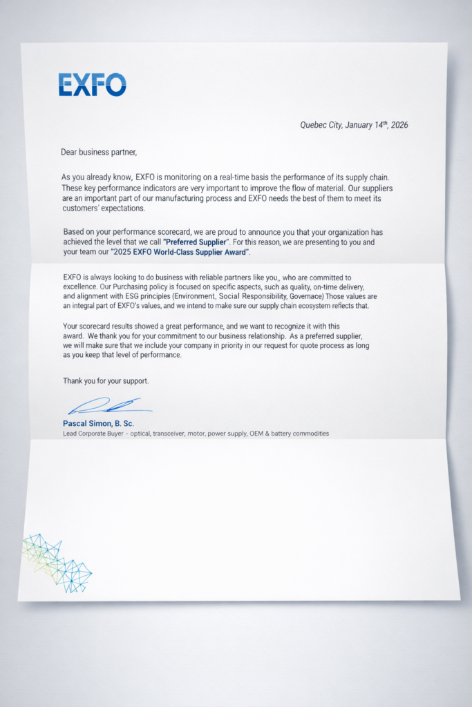 Sandstone Technologies-EXFO-award