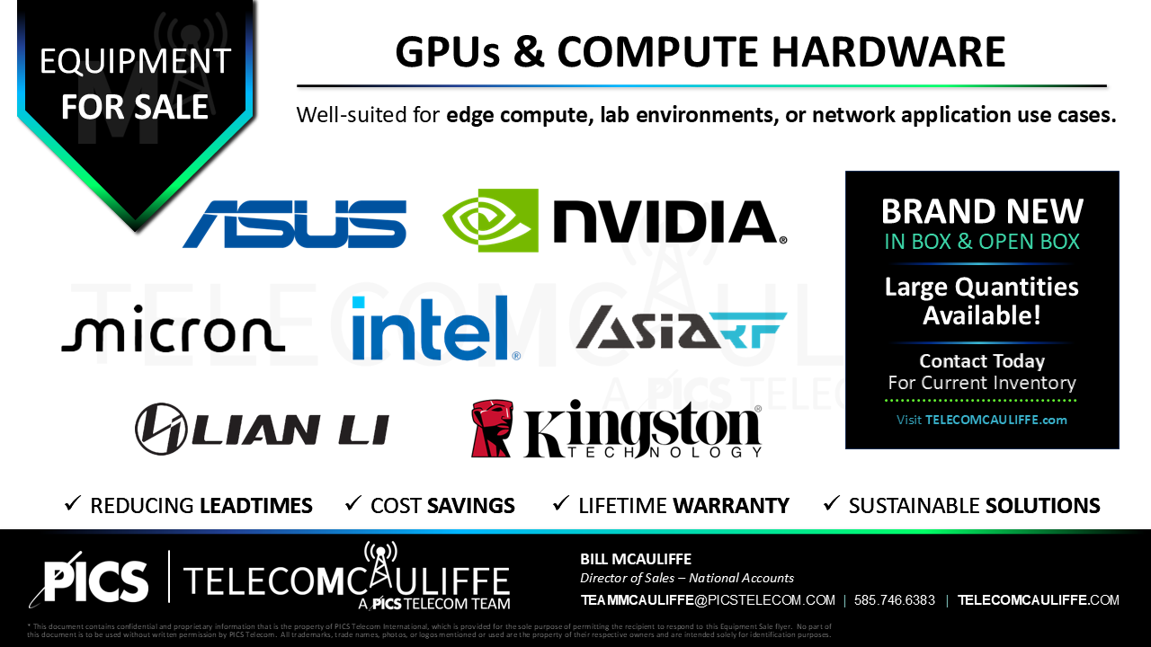 TELECOMCAULIFFE_PICS-Telecom-ForSale-GPUs & COMPUTE HARDWARE_Asus_Nvidia_Micron_Intel_AsiaRF_LianLi-Kingston