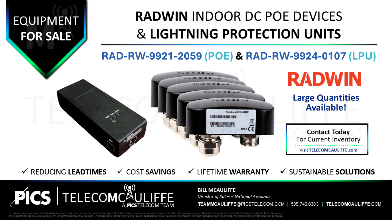 TELECOMCAULIFFE_PICS-Telecom-ForSale-Radwin_RAD-RW-9921-2059_POE_RAD-RW-9924-0107_LPU