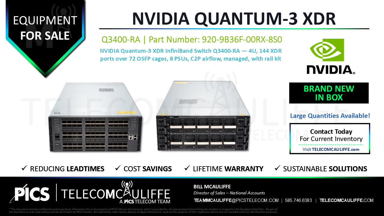 TELECOMCAULIFFE_PICS-Telecom-ForSale-NVIDIA_Quantum-3 XDR_920-9B36F-00RX-8S0_Q3400-RA